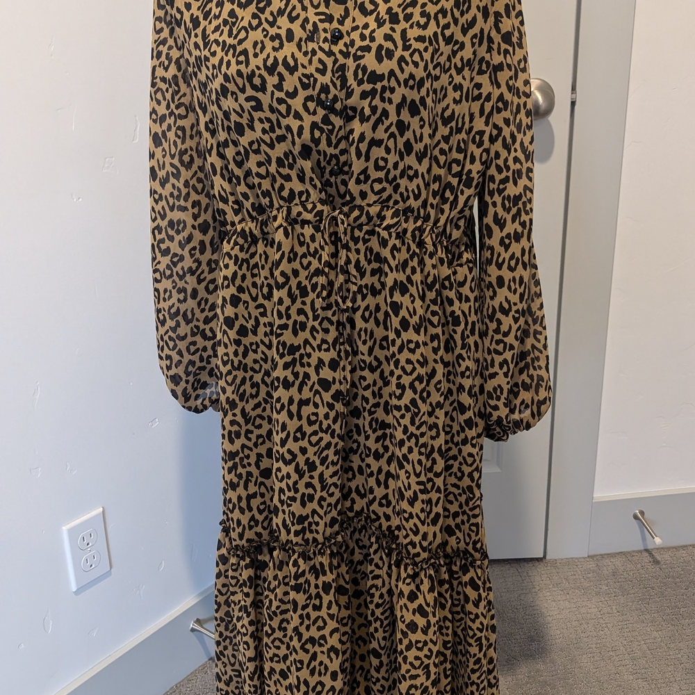 Brown and Black Ruffled Tiered Long Sleeve Sundress